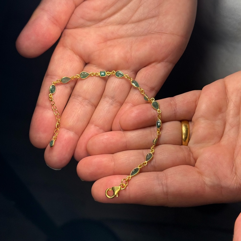 Natural Emerald Bracelet | Gold Plated 925 Silver | Adjustable 7–7.5”